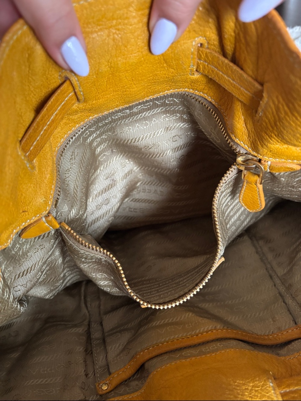Prada Yellow-Tan Leather Drawstring Shoulder Bag - Picture 12 of 16